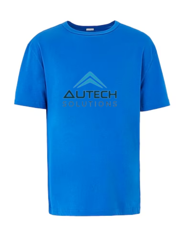 Camiseta básica de color azul personaliza con el logotipo de nuestra empresa