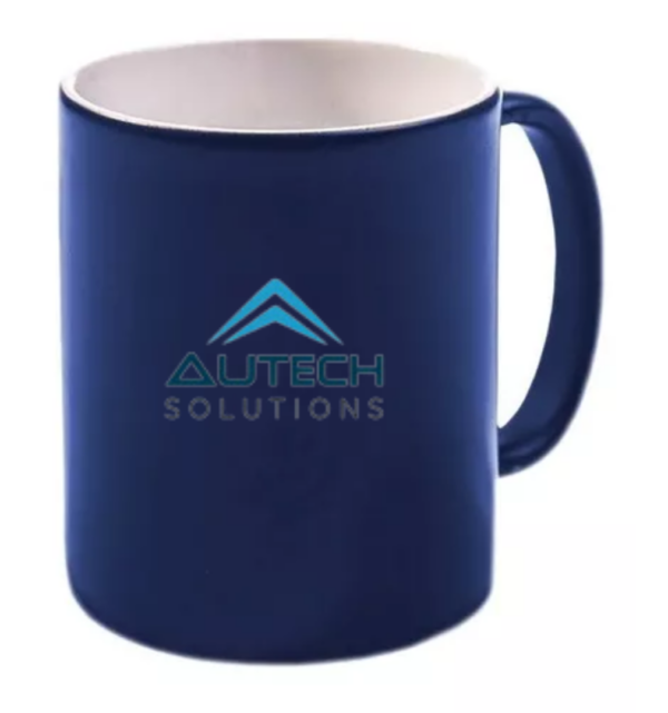 Taza de color azul personaliza con el logotipo de nuestra empresa