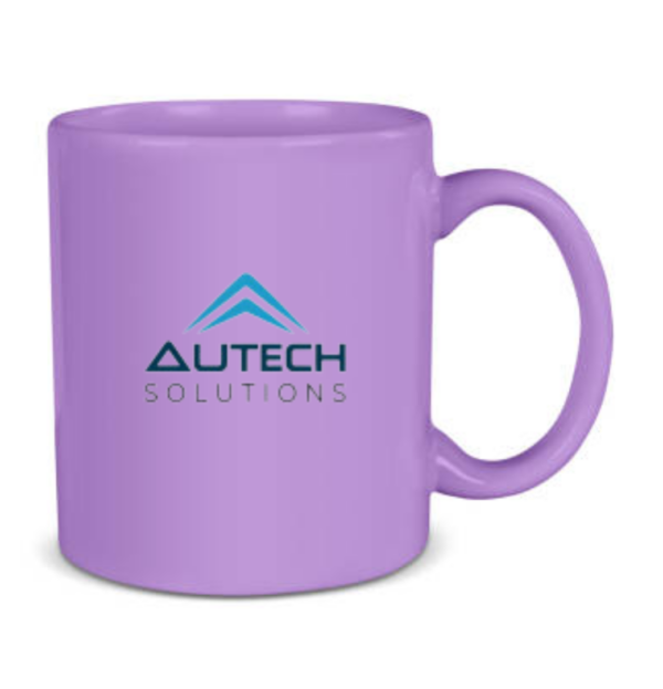 Taza de color violeta personaliza con el logotipo de nuestra empresa