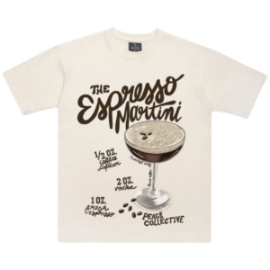 Camiseta manga corta beige con gráficos en marrón