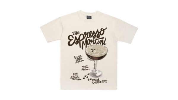Camiseta manga corta beige con gráficos en marrón