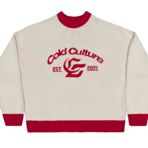 Jersey punto beige con detalles en rojo