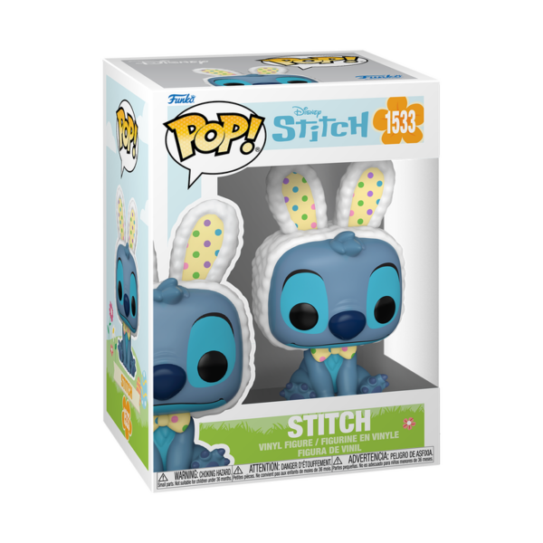 Empaque con su numero de lote de la figura Pop up en el que viene Stitch difrazado de conejo, personaje en Lilo y Stitch