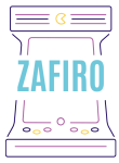 Logo zafiro representado sobre una consola con líneas de color azul oscuro, morado y amarillo con la palabra Zafiro en azul claro.